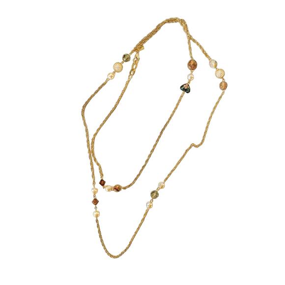 NORDSTROM VINTAGE Gold Double Length Layering Heart Beaded Necklace Jewelry - Picture 1 of 5